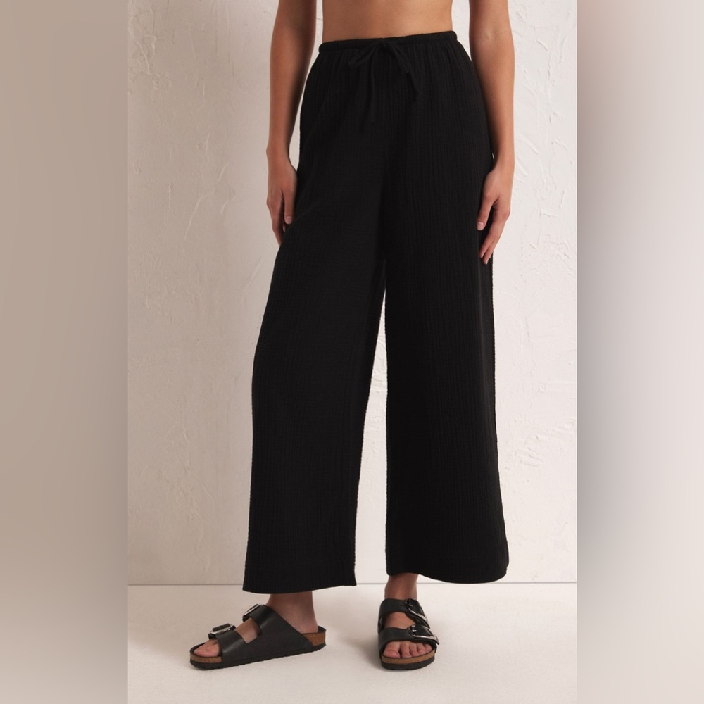 MATE The Label 100% Organic Cotton Gauze Wide-Leg Pants Pockets - Black NWT